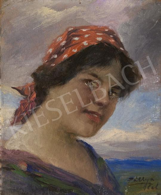 Pállya, Celesztin - Girl with a Red Kerchief, c. 1930 painting