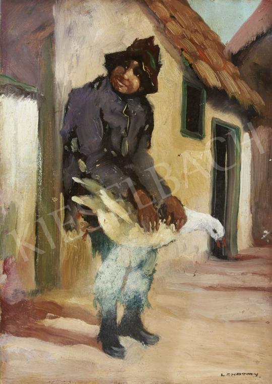 For sale  Signed Lehotay - Boy with a Goose, c. 1930 's painting