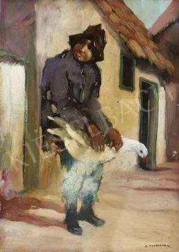  Signed Lehotay - Boy with a Goose, c. 1930 