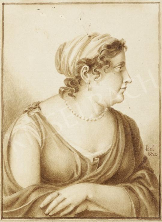 For sale  With a sign of Bel - Portrait of a Woman with a Pearl Necklace, 1820 's painting