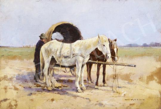 For sale  Signed Németh - Horses with a Wagon 's painting