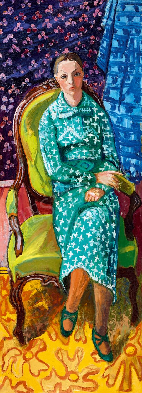  Fenyő György - Zöld ruhás nő fotelben, 1933 | 53. Őszi Aukció aukció / 51 tétel