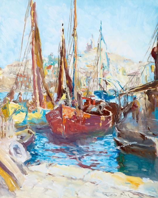  Fried Pál - Mediterrán kikötő vitorlásokkal | 53. Őszi Aukció aukció / 91 tétel
