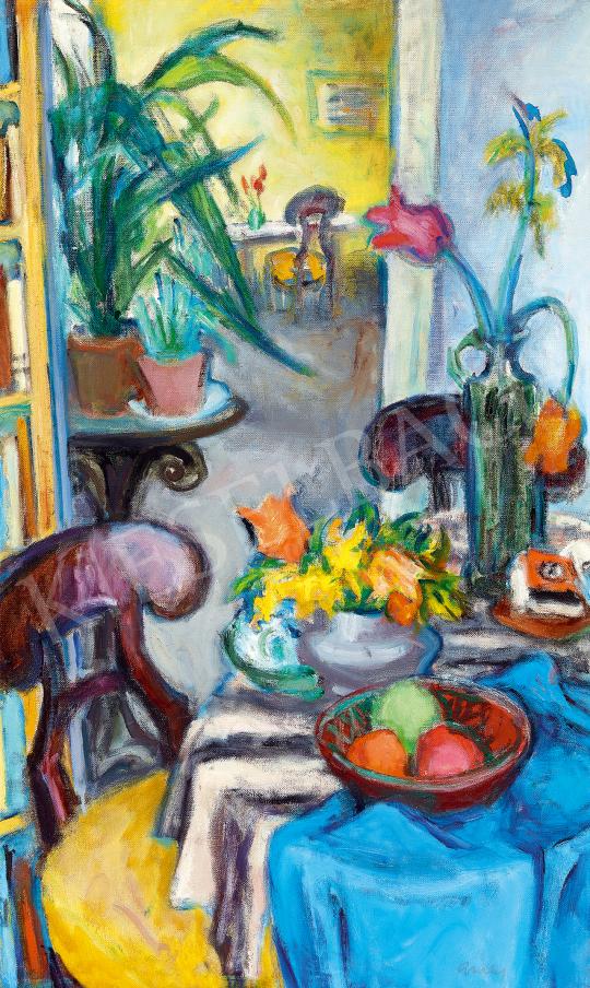 Gráber Margit - Szoba virágokkal és biedermeier bútorokkal | 53. Őszi Aukció aukció / 212 tétel
