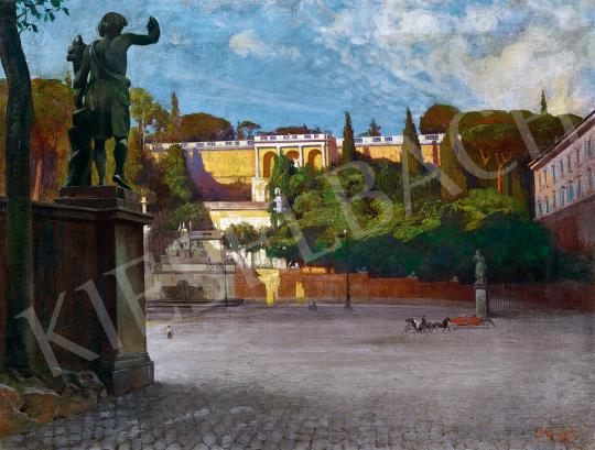  Olasz festő Domenico Giacinti jelzéssel - Róma, (Piazza del Popolo autómobillal), 1924 | 53. Őszi Aukció aukció / 166 tétel