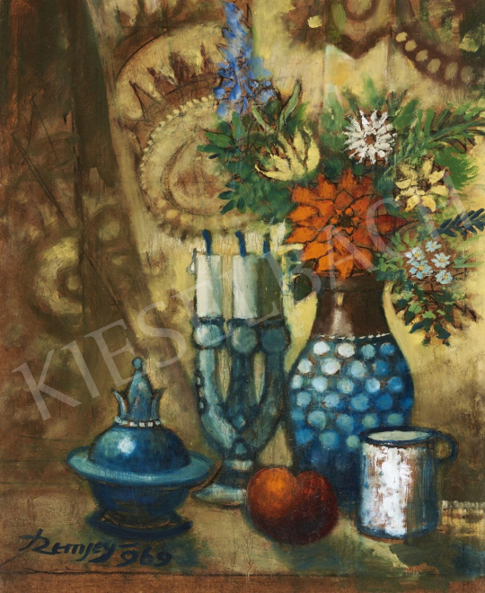  Remsey, Jenő György - Still-Life with a Vase and Candlestick, 1969 painting