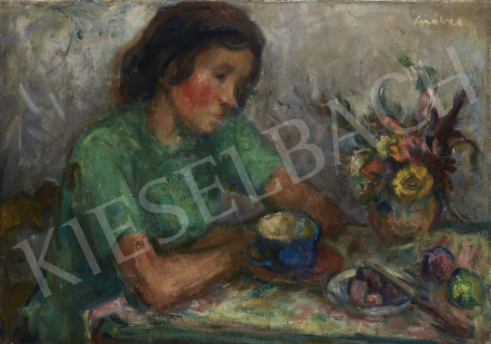 Gráber, Margit - Girl Having Breakfast painting