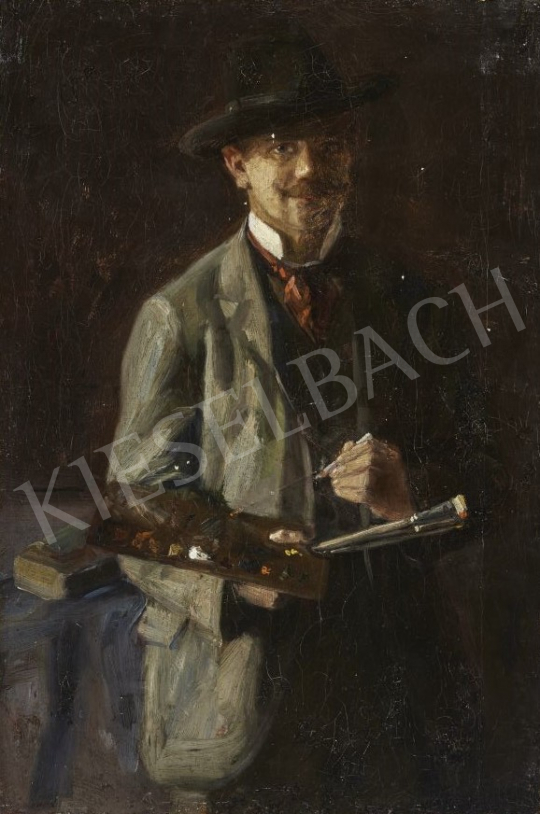  Börtsök, Samu - Self-Portrait with a Palette, c. 1910 painting