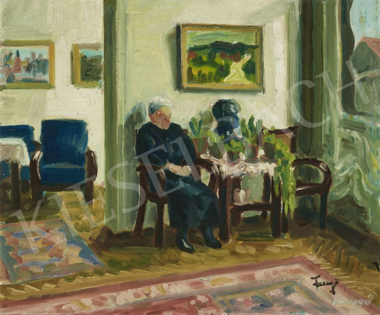  Fenyő Andor - Szobában üldögélő öregasszony festménye