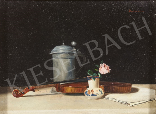 Bachmann Károly - Virágcsendélet hegedűvel és kupával festménye