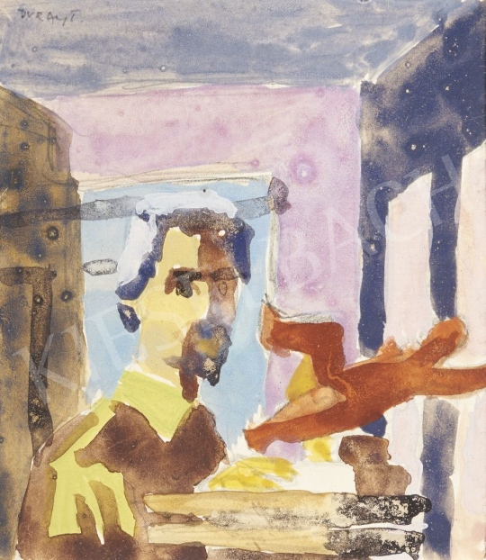  Duray, Tibor - Self-Portrait with a Statuette painting