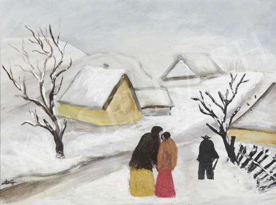  Dilinkó Gábor - Village with Couple in Winter (Piece of Advice) painting