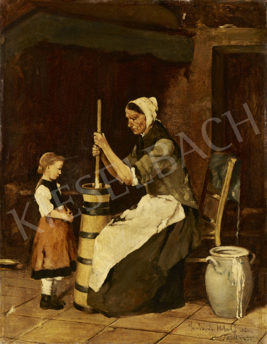  Signed as Güll Ferenc - Churning Woman after Mihány Munkácsy painting
