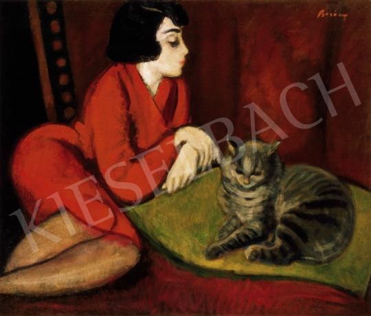 Berény Róbert - Lány pamlagon macskával (Eta macskával) | 24. Aukció aukció / 139 tétel