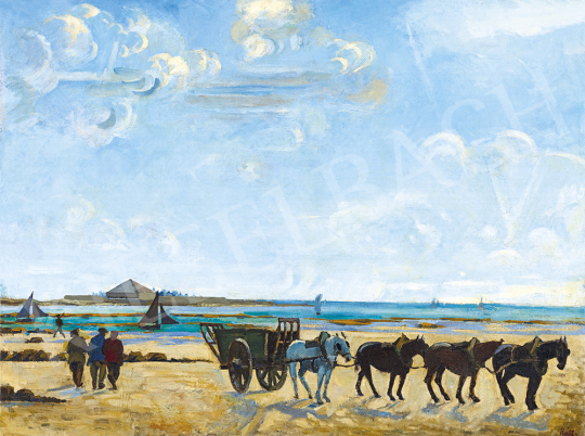  Réth Alfréd - Normandiai tengerpart vitorlásokkal, 1916 körül | 54. Téli aukció aukció / 88 tétel