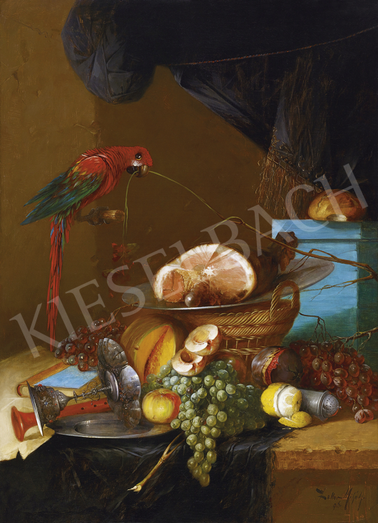 Zeller Mihály - Gyümölcscsendélet papagájjal, 1896 | 54. Téli aukció aukció / 90 tétel