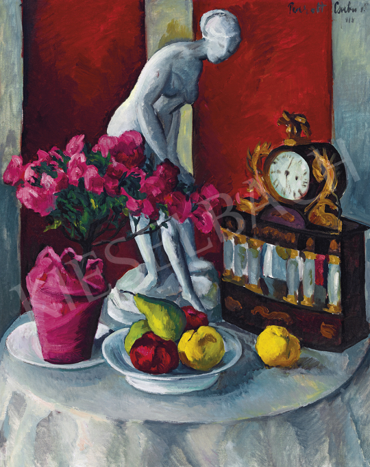  Perlrott Csaba, Vilmos - Still-Life with Statuette, Clock, 1918 | 54th Winter auction auction / 112 Lot