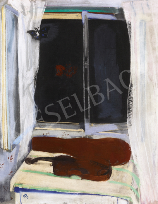  Bernáth Aurél - Éjszaka lepkékkel I. (Csendélet hegedűvel), 1929 | 54. Téli aukció aukció / 115 tétel