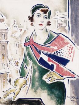 Pécsi-Pilch, Dezső - Woman in Blue-Red Scarf 