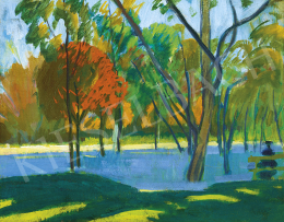  Pór, Bertalan - Park Scene with Red Trees (Sitting on the Bench), c. 1910 