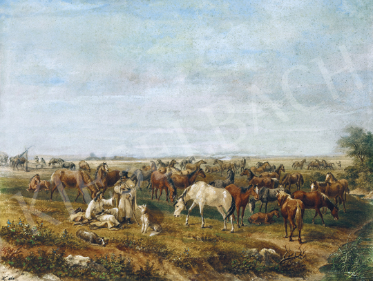 Klette Károly - Ménes az Alföldön, 1863 | 54. Téli aukció aukció / 189 tétel
