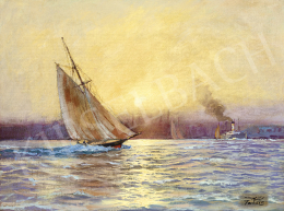  Tahsin Diyarkabilin - Sailing Boat on Bosporus, with Istanbul in the Background 