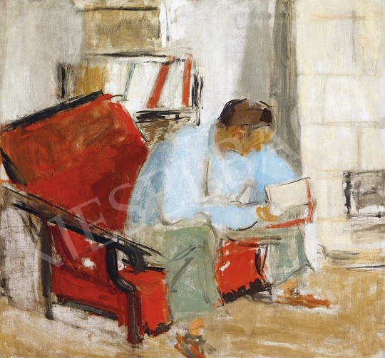  Ismeretlen festő, 1960 körül - Szobában olvasó férfi | 54. Téli aukció aukció / 167 tétel