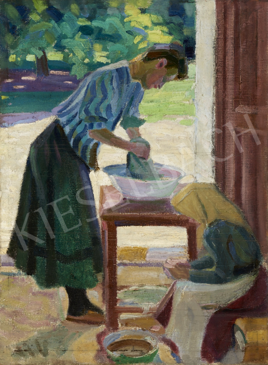  Ismeretlen magyar festő, 1910 körül - Udvaron festménye