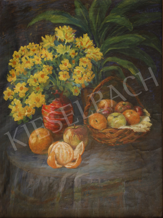 For sale  Unknown painter with a sign of Végvári - Still-Life with a Basket of Fruits and Oranges 's painting