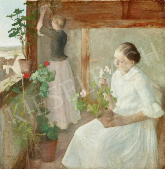  Ferenczy, Károly - Girls Nursing Flowers, 1889 painting