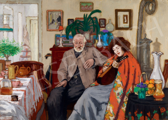 Rippl-Rónai József - Piacsek bácsi és Lazarine (Öregúr és mandolinozó asszony), 1905 festménye