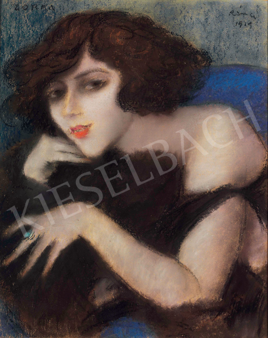 Rippl-Rónai József - Zorka kék fotelben, 1919 festménye