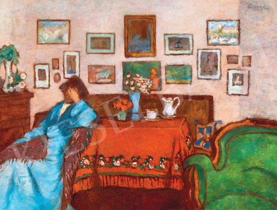 Rippl-Rónai, József - Interieur with Lazarine in a Blue Dress, c. 1906 painting