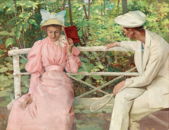  Vaszary János - Padon ülő pár, 1892 körül festménye