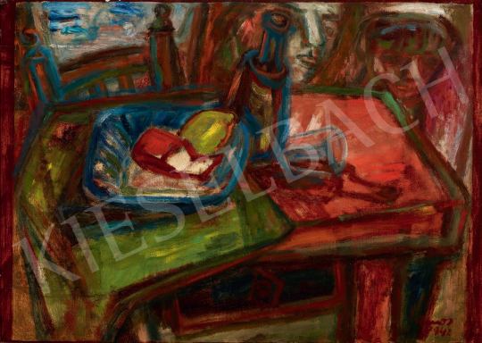  Ámos, Imre - Still Life with Bacon and Painter Couple painting