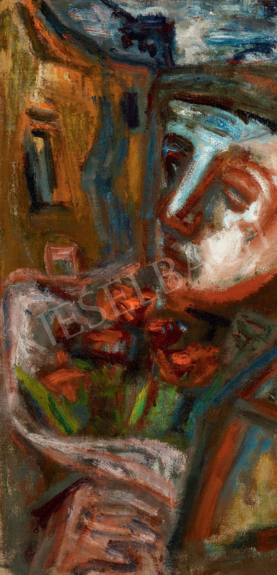  Ámos Imre - Önarckép virágcsokorral festménye