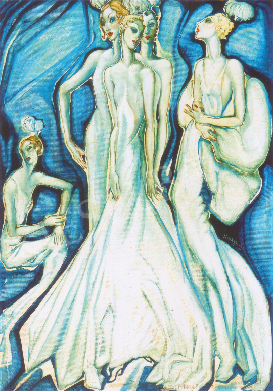  Batthyány Gyula - Mondén hölgyek fehér estélyiben festménye