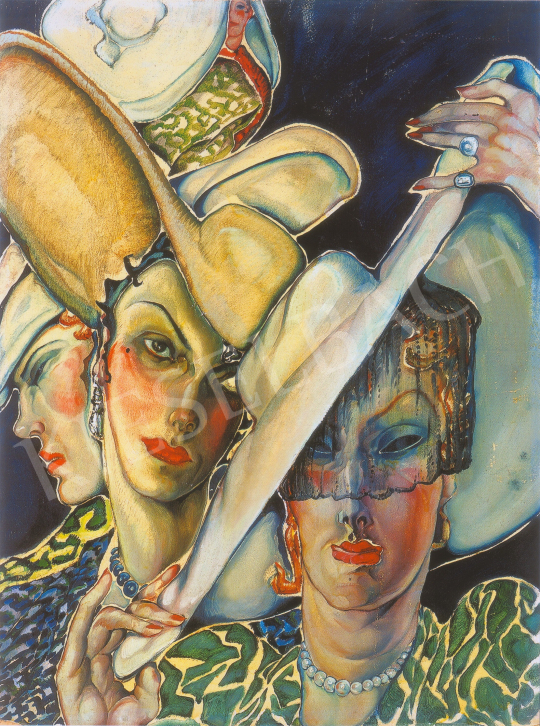  Batthyány Gyula - Kalapos nők festménye