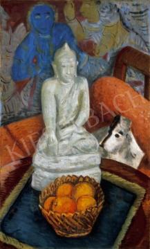  Vörös Géza - Narancsos csendélet Buddha szoborral | 24. Aukció aukció / 190 tétel