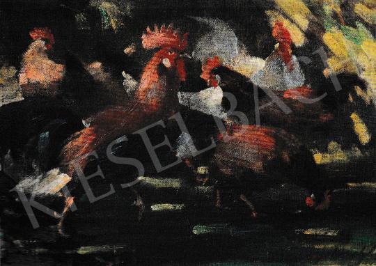  Kieselbach, Géza - Cock with Chickens, 1961 painting