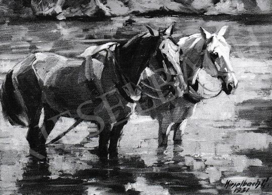  Kieselbach Géza - Két ló a vízben, 1931 festménye