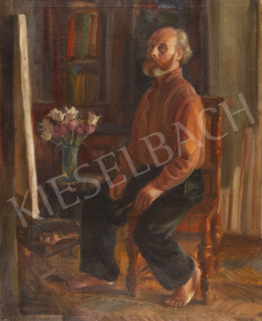 For sale  Szabó, Vladimir - Self-Portrait in the Studio with a Bouquet of Flowers 's painting