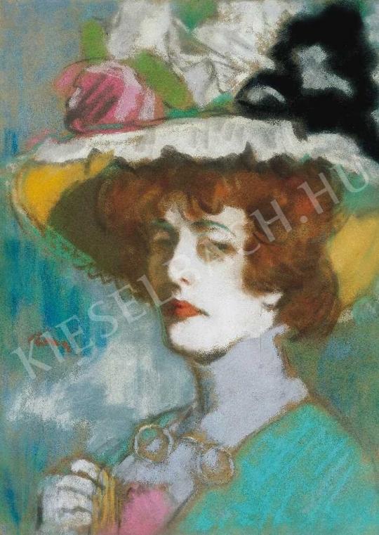 Rippl-Rónai József - Kunffyné virágos kalapban, 1907 körül festménye