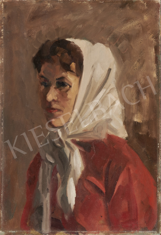 Eladó  Ék Sándor - Fehér kendős női portré festménye