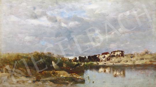 Mészöly, Géza - Lake Balaton with Boat, 1887 painting