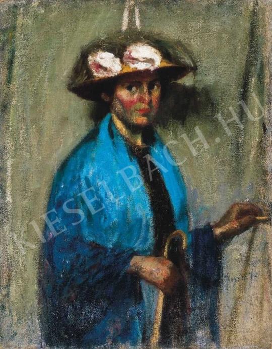  Koszta József - Kék kendős nő, 1918 festménye