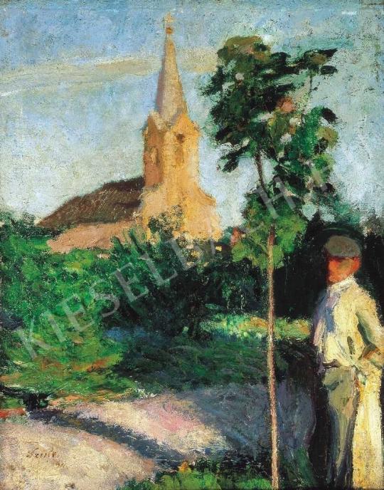 Szüle, Péter - Man in front of a Church, 1911. painting