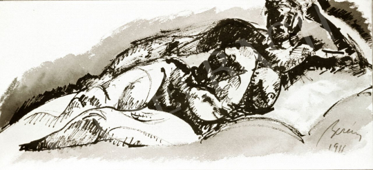 Berény, Róbert - Lying Female Nude, 1911 painting