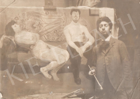 Berény, Róbert - Róbert Berény in front of his painting 'In a Disorderly House of Paris', c. 1906 painting