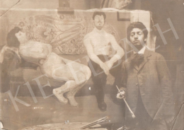 Berény, Róbert - Róbert Berény in front of his painting 'In a Disorderly House of Paris', c. 1906 